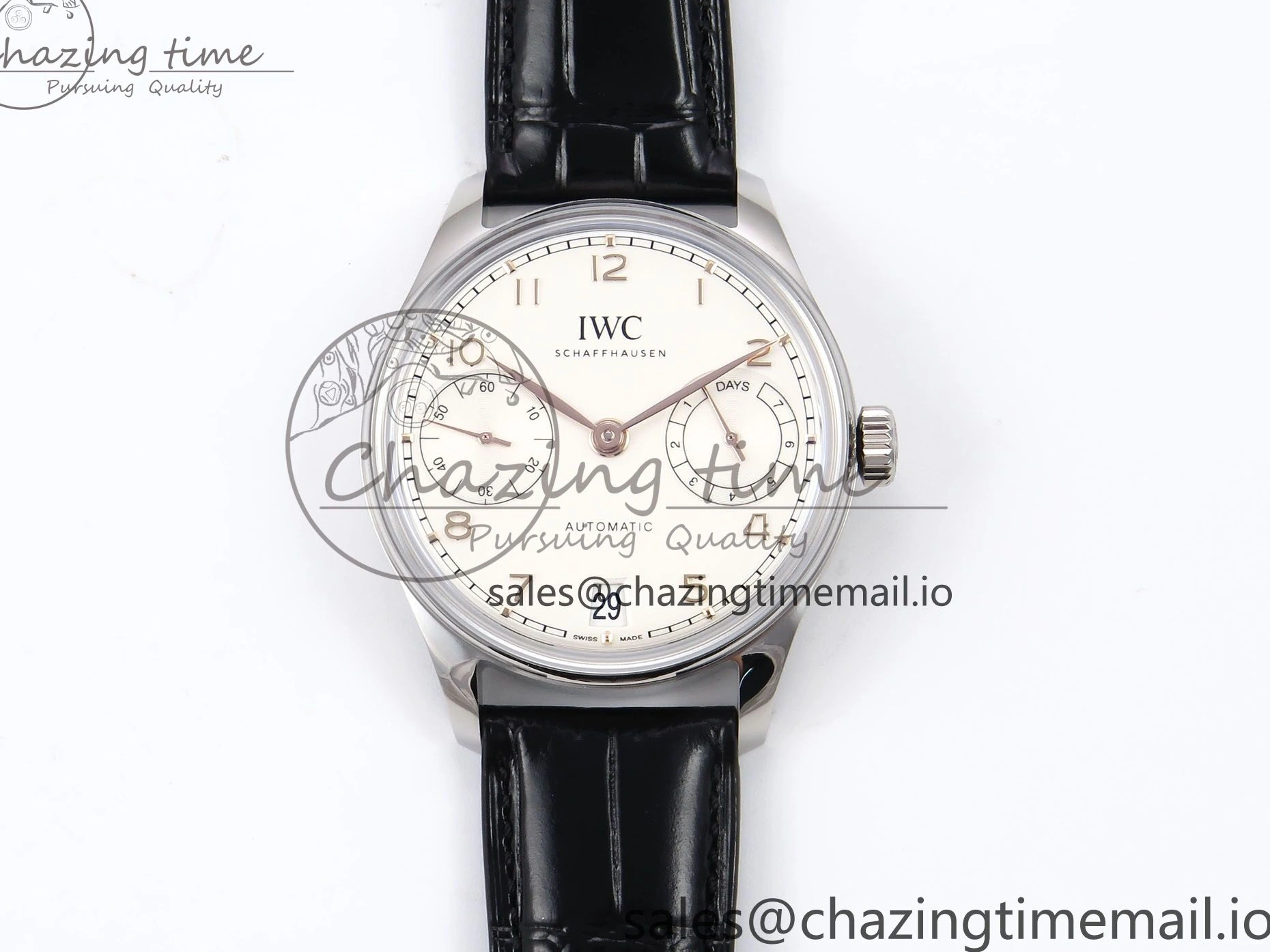 MIROTIME 0214 OnTrend Portugieser Automatic 42mm SS APSF 1:1 Best Edition White RG Dial on Black Leather Strap A 7010